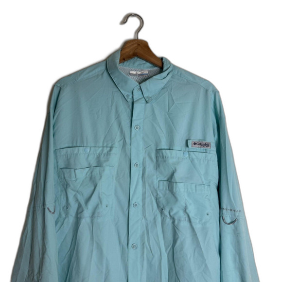 Columbia PFG Shirt Mens Large Blue Omni-Shade Fishing Long Sleeve UPF Quick Dry - Picture 2 of 11